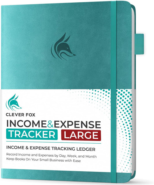 Clever Fox Income & Expense Tracker Large – Accounting & Bookkeeping Ledger Book for Small Business – 2-Year Record Notebook, A4 (Turquoise)