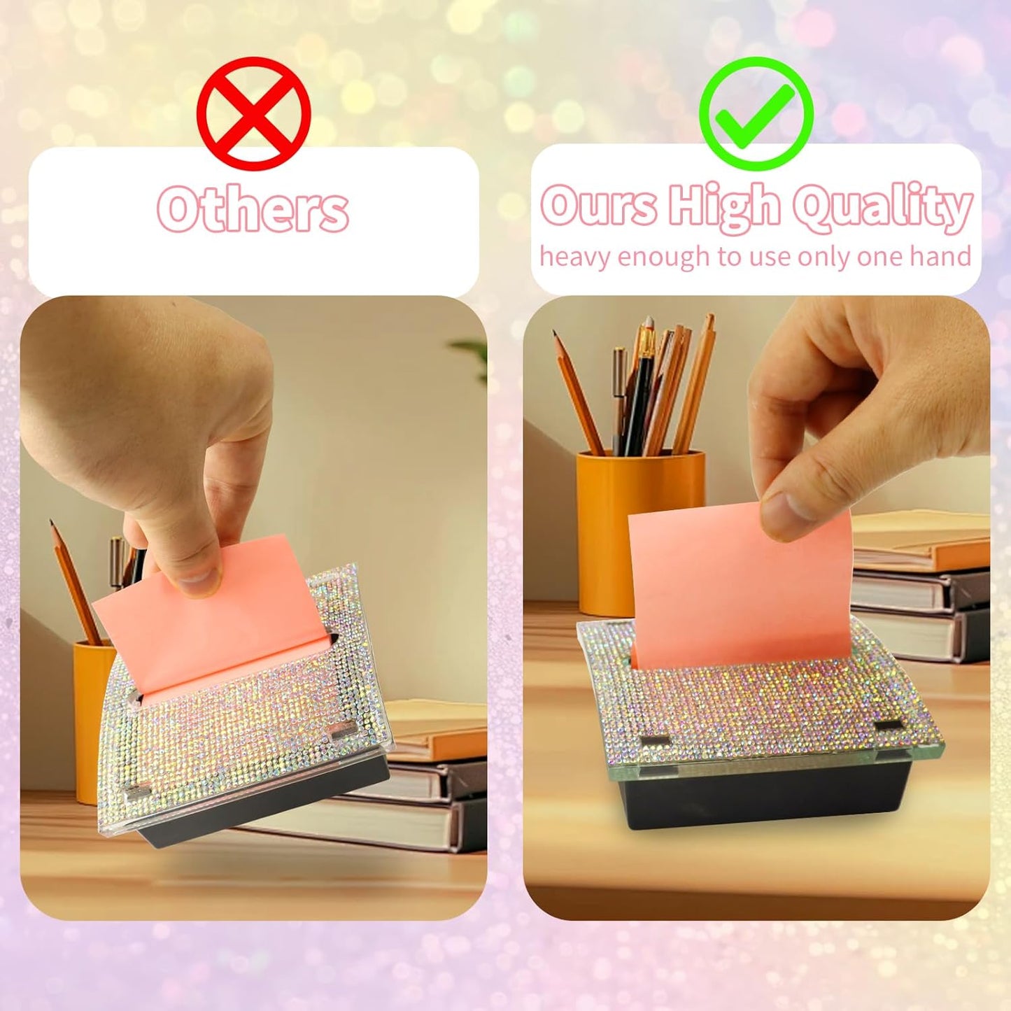 Rhinestone Self Sticky Note Holder Post it Note Dispenser Pop-Up Sticky Notes Dispenser 4 x 4 Inches Post it Dispenser for Desk (AB Bling)
