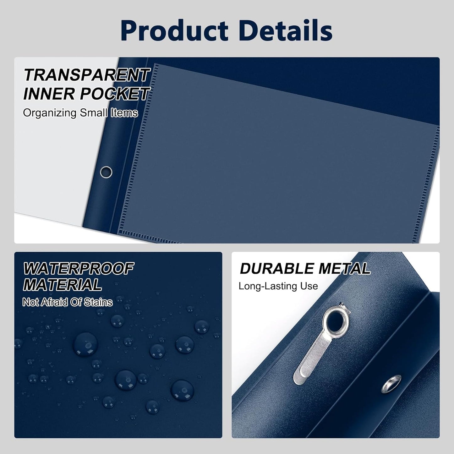 Ndsox 15 Packs Clear Front Report Covers with 3-Prong Fasteners Plastic Project Presentation Folders Resume Document Covers with Navy Blue Back for 8.5x11" Letter Size Paper for School Office Business