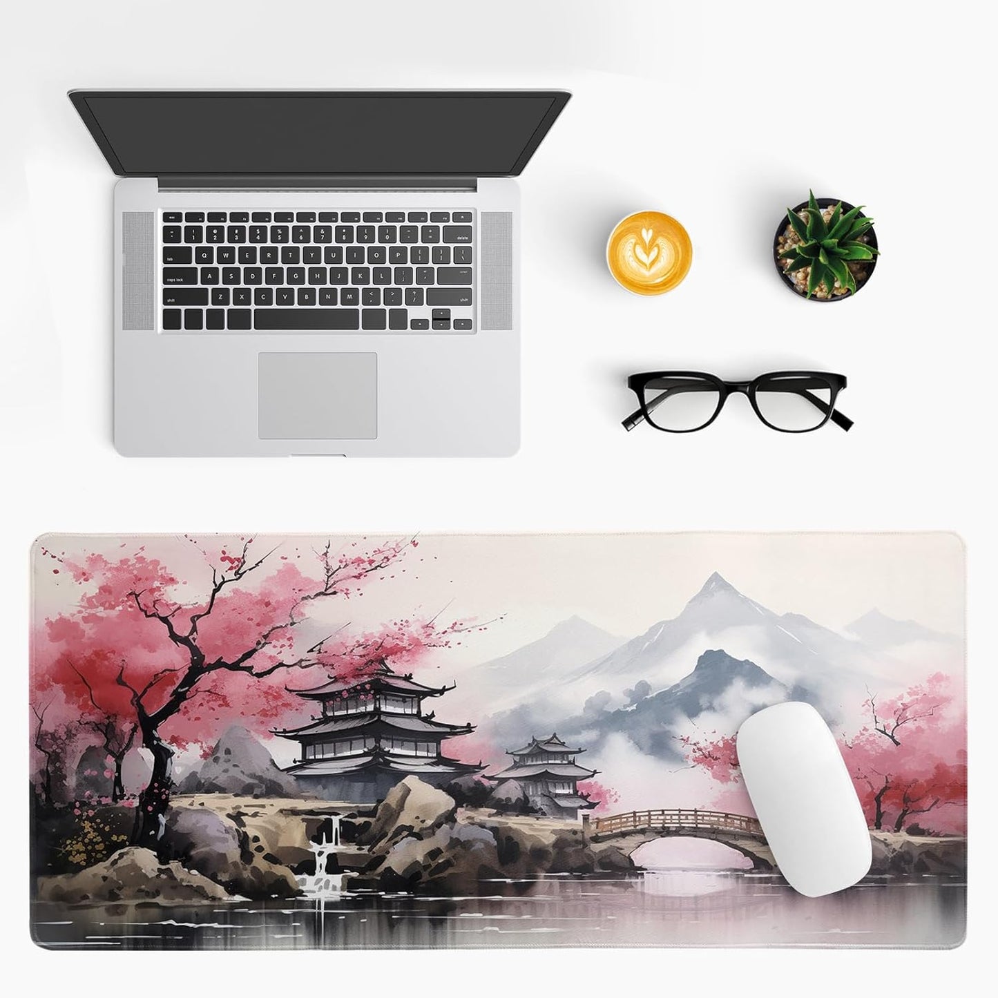 Desk Mat, Desk Matt for Desktop, Watercolor Desk Pad Mat, XL Large Mouse Pad for Desk, Anti-Slip Big Mousepad with Stitched Edges, Keyboard Pad Mouse Mat for Gaming Office (Cherry Blossom 3)