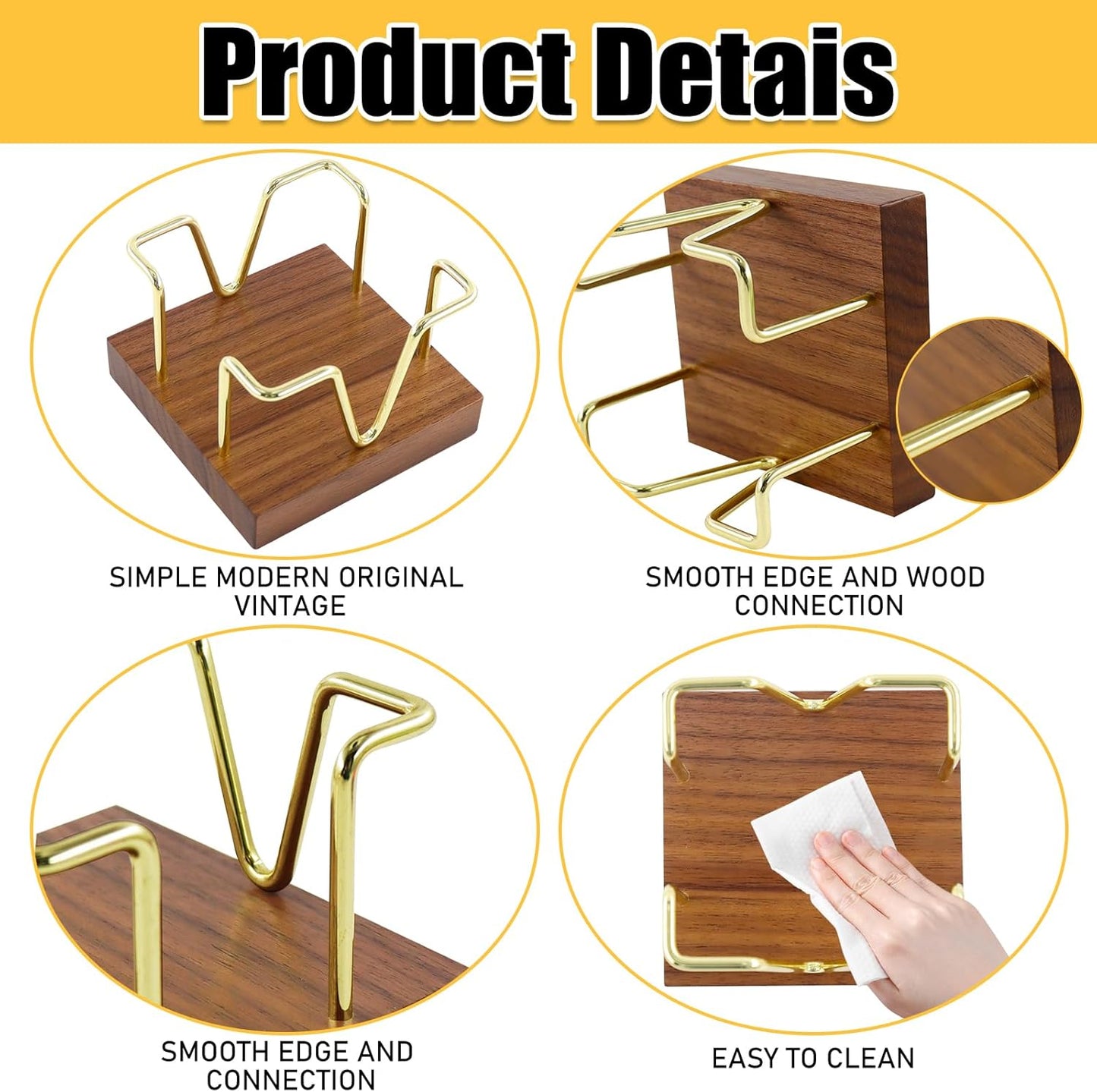 Buqoo Sticky Note Holder, Walnu Wood and Gold Metal Wire Self Stick Note Pad Holder Dispenser for School Home Office Desk Accessories Supplies