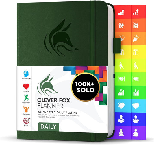 Clever Fox Daily Planner – Undated Planning Notebook with Hourly Schedule & To-Do List – Personal Day Task & Work Organizer, 6 Months (Forest Green)