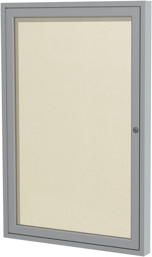 Ghent 36"x24" 1-Door Outdoor Enclosed Vinyl Bulletin Board, Shatter Resistant, with Lock, Satin Aluminum Frame - Ivory (PA13624VX-185), Made in The USA