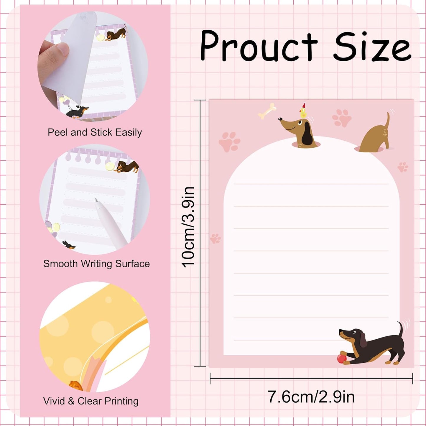 9 Pack Dachshund Sticky Notes Set, 450 Sheets Cute Dog-Themed Self-Stick Notepads with Playful Wiener Designs, Fun Gifts for Dog Lovers Kids or Office Use