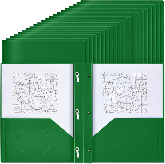 Lincia 100 Pcs Plastic Folders with Pockets and Prong Folders with Prongs 2 Pockets for Office, School for Students, Teachers, Office Workers(Deep Green)