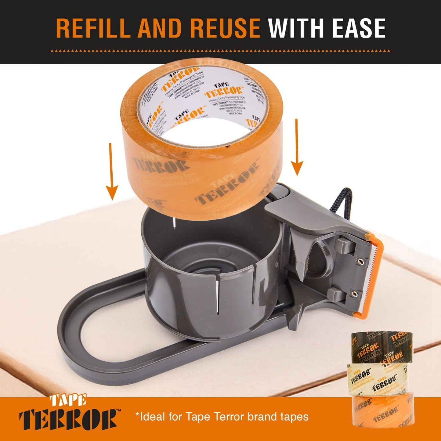 Packing Tape Dispenser - Heavy Duty Shipping Tape Dispenser for Boxes, Refillable, Fits Standard Bulk Tapes Up to 2" Wide - Razor-Sharp Cutting Packaging Tape Dispenser (1-Count)