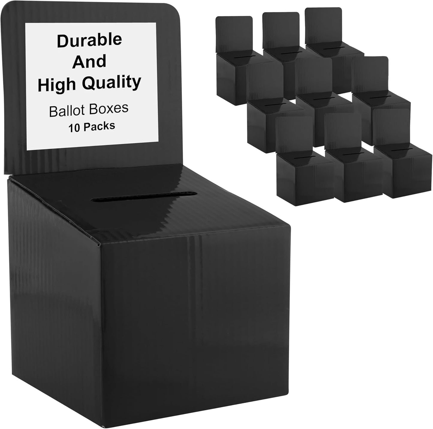 My Charity Boxes Raffle Ticket Donation Collection Ballot Box Reusable Sturdy thick Cardboard with Slot comment Suggestion Box With Removable Header 6H x 6W x 6D, Display area 6H x 6W(Black10 pack)
