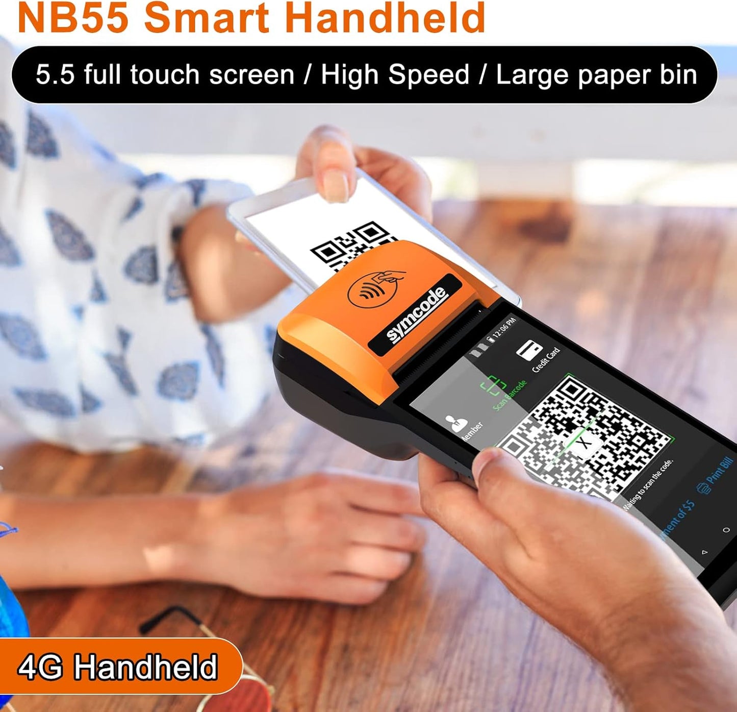 symcode New POS PDA Thermal Receipt Printer 5.99" High Resolution and Clear Touch Screen Handheld PDA Printer Mobile POS Machine Terminal Printer Android 8.1 OS Built-in Google Play and NFC