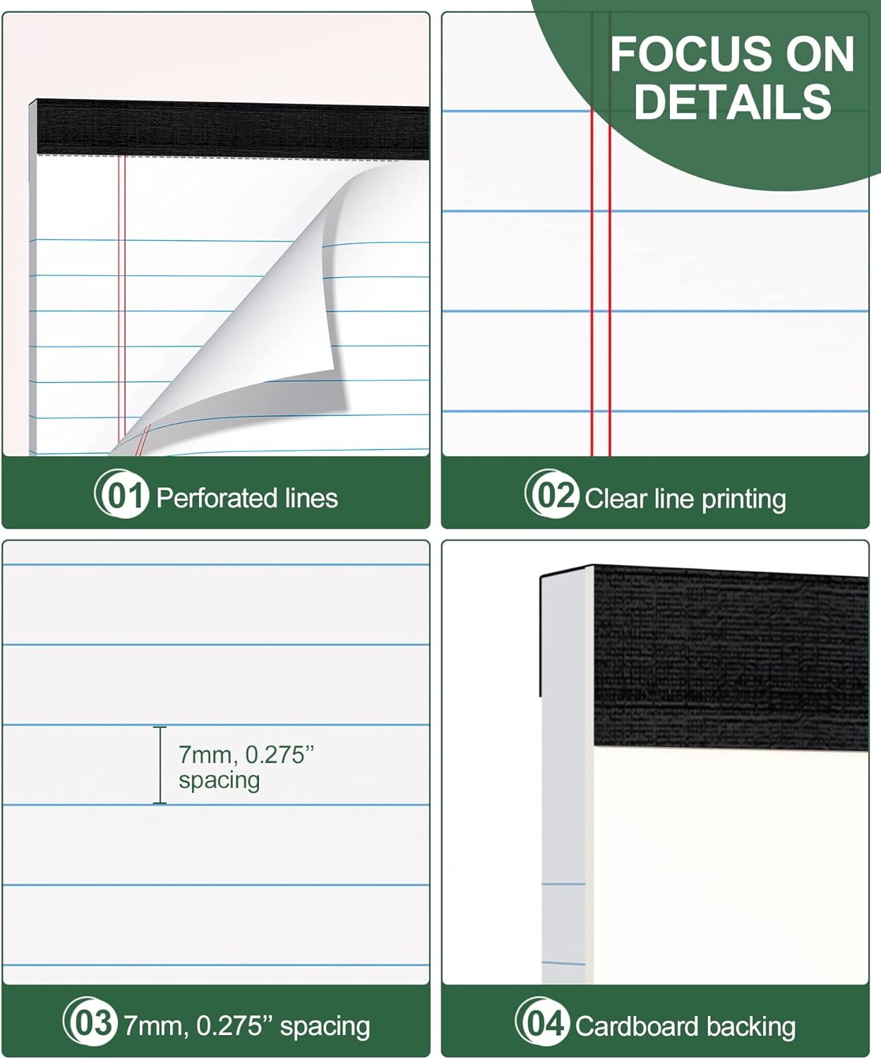 Legal Pads 4x6 Inch College Ruled Small Notepads Writing Note Pads for Work Study Taking Notes To do List, 30 Sheet/Pad Tear-Off Lined Paper Pads Memo & Scratch Pads for Office Home Car School, 8 Pack
