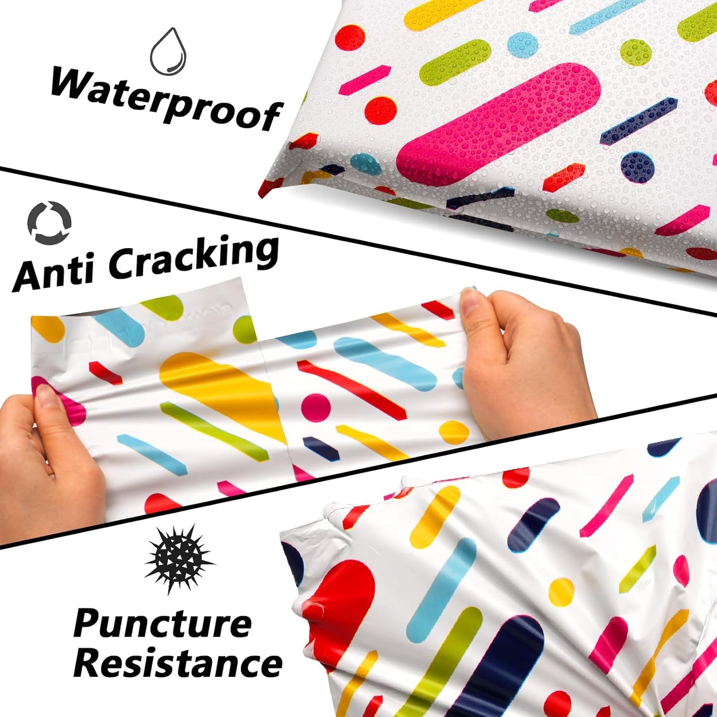 Poly Mailers 12x15.5 Inch 50 Pcs - Color Stripe Printed Shipping Bags, 2.4mil Thickness, Waterproof and Tear Resistant Mailing Envelopes, Self-Sealing Packaging Bags for Small Business