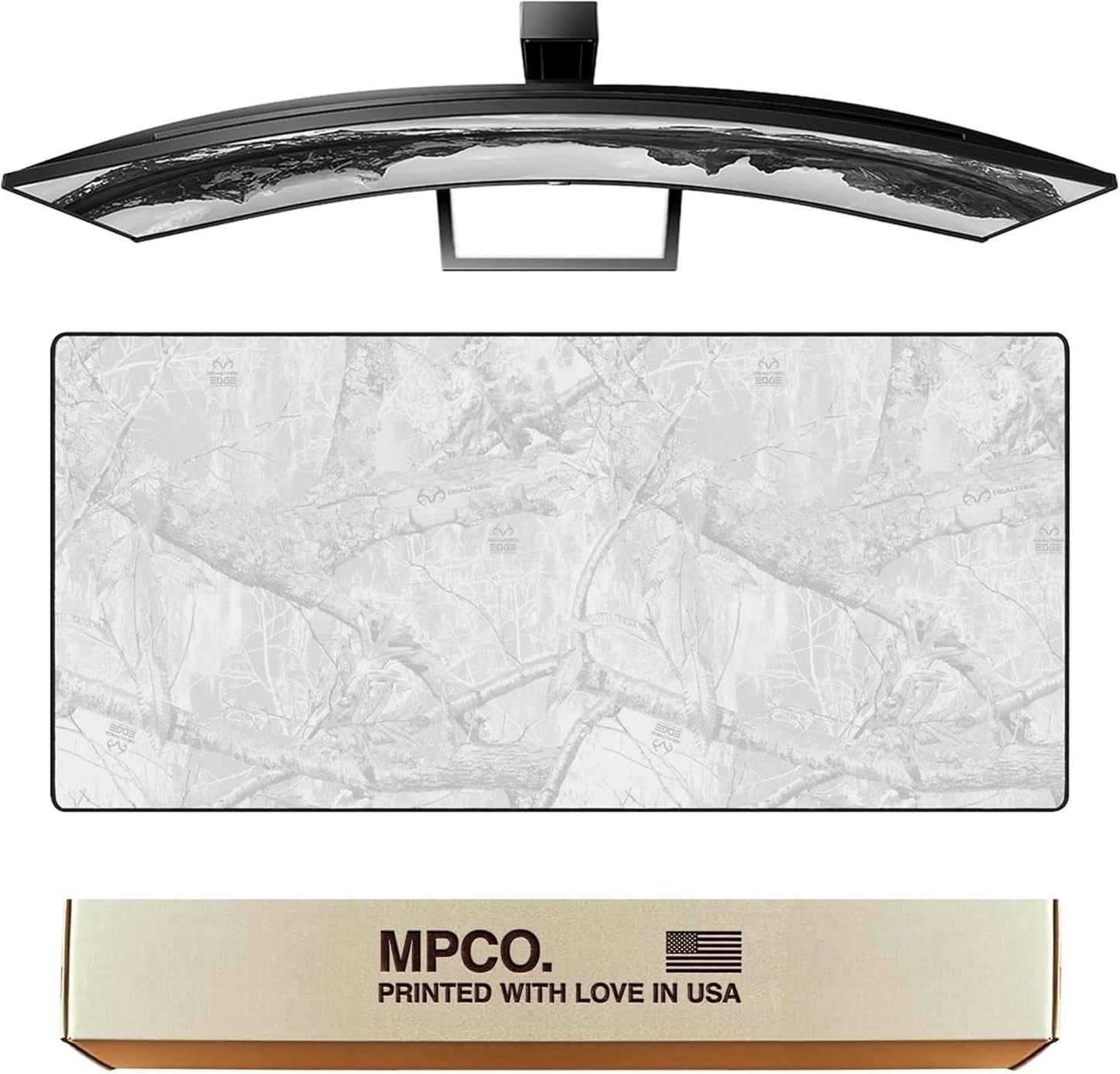 MPCO. Real Tree Large Gaming Desk Pad - 36" x 17" Duraglyde Fabric Edge Snow White – Without Logo Desk Mats - Non-Slip, Washable, Smooth Glide for Precision Gaming & Work