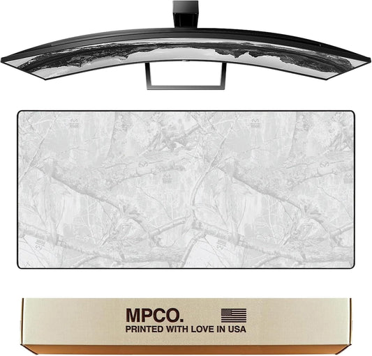 MPCO. Real Tree Large Gaming Desk Pad - 36" x 17" Duraglyde Fabric Edge Snow White – Without Logo Desk Mats - Non-Slip, Washable, Smooth Glide for Precision Gaming & Work