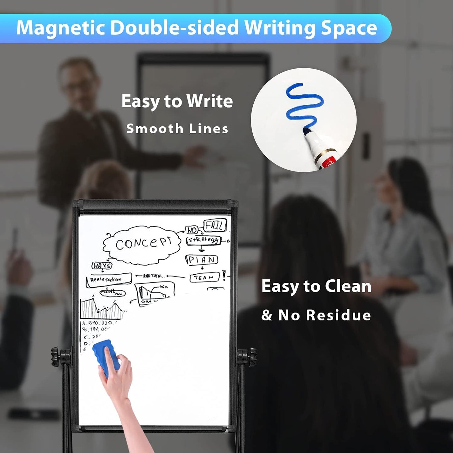 Stand White Board - 40x28 Magnetic Dry Erase Board Flipchart Board Double Sided Easel Board Portable Whiteboard for Classroom Home, Office Supplies