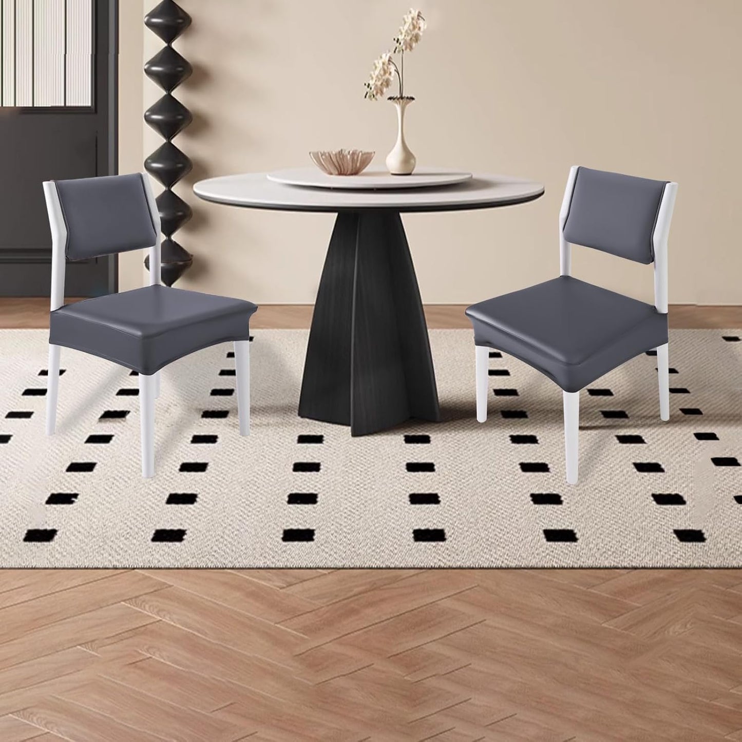 CWK Waterproof PU Leather Dining Chair Covers Set of 4-Stretchable Chair Seat Slipcovers, Removable & Washable Protector for Dining Room,Home,Office,Wedding,Rear Covers (PU-Grey)