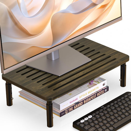 Bamboo Monitor Stand Riser, 4 Adjustable Height, 15.55x9.25 Laptop Stand with Airflow Vents, Desk Organizer for Computer, PC, Printer (Wenge)