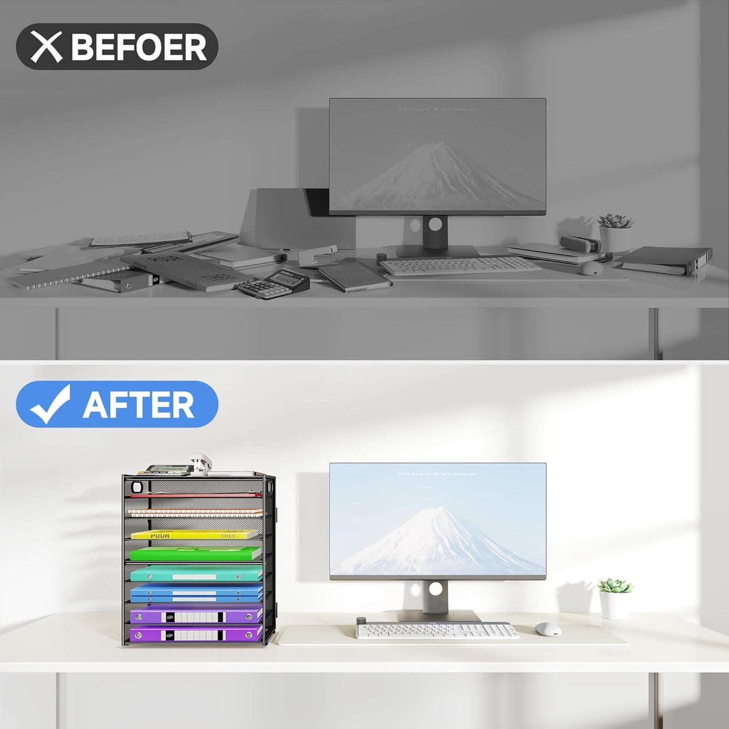 9 Tier Paper Organizer with Handle, Large Capacity Desk Organizer Mesh File Folder Letter Paper Tray Desktop Document Sorter for Classroom, School, and Office Accessories Organization- Black