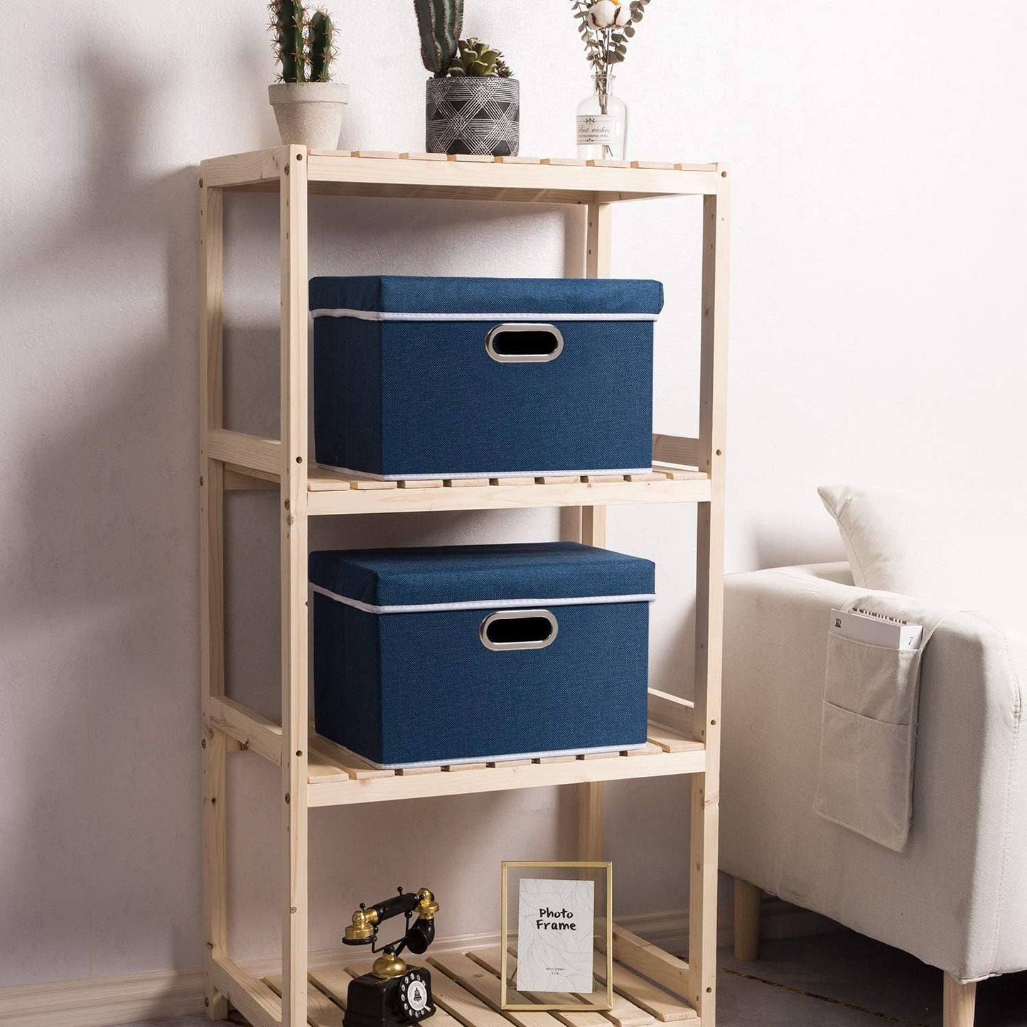 PRANDOM Collapsible Storage Bin with Lid [1-Pack] Fabric Foldable Storage Box Organizer Container Basket Cube with Cover for Home Bedroom Closet Office Nursery Royal Blue(14.9x9.8x9.8)