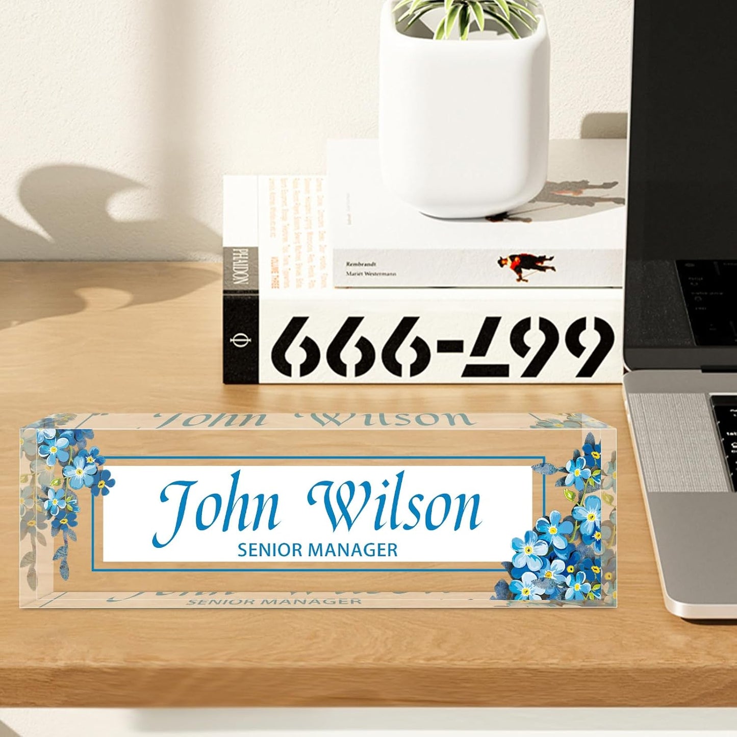 Name Plate for Desk Personalized, Acrylic Desk Decorations, Employee Appreciation Gifts, Custom Office Gifts for Coworkers, Boss, Teacher, Nurse (Myosotis)