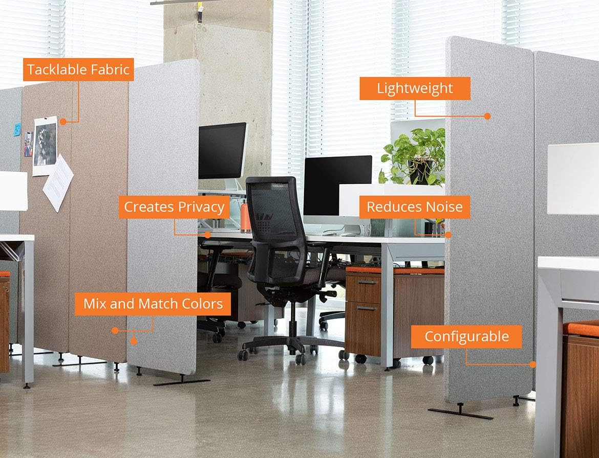 Stand Up Desk Store ReFocus Clamp-on Acoustic Desk Divider Privacy Panel That Reduces Noise and Visual Distractions (Ash Gray, 59" x 23.6, 23.6" x 23.6", & 23.6" x 23.6")