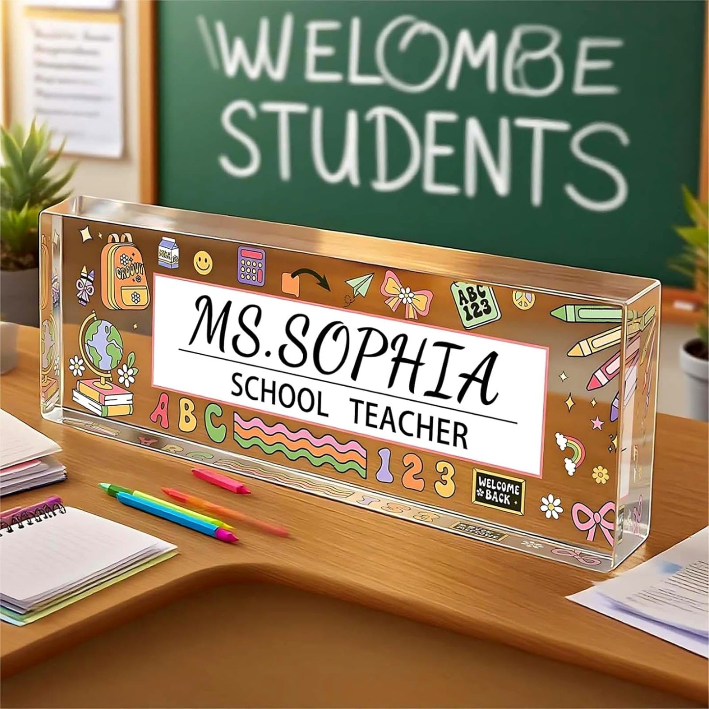 Custom Desk Name Plate, Teacher Name Plate for Desk, Office Decor for Women, Coworkers, Employee (S9)