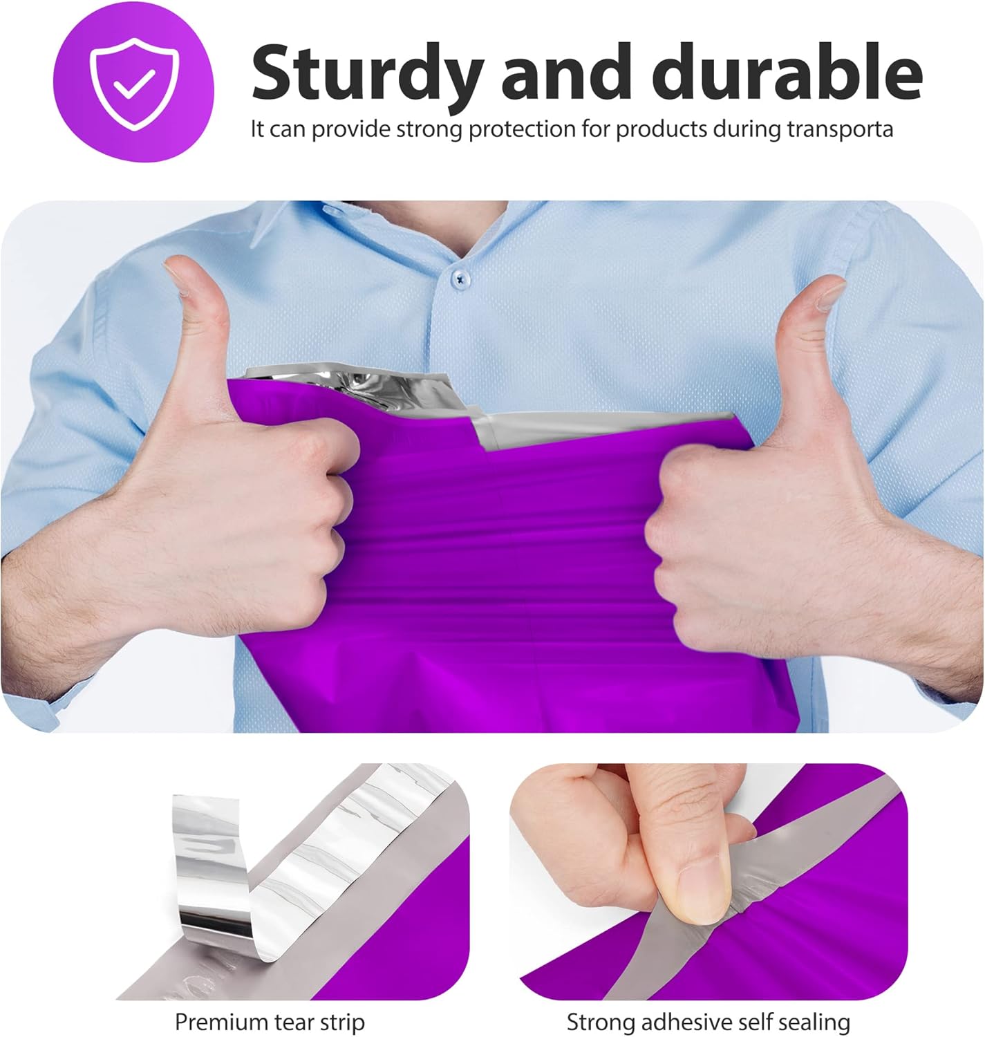 Fuxury12X15.5" 100Pcs Poly Mailers Bags for Small Business, Waterproof Plastic Shipping Bags for Clothing, Self Seal Tear-proof Mailing Envelopes Bulk- Purple