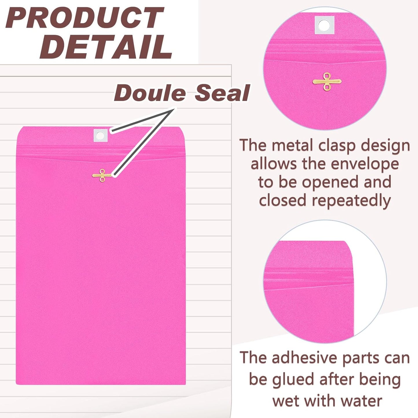 Geyee 100 Pcs Clasp Manilla Envelopes 9 x 12 Inch Gummed Colored Envelopes for Storing or Mailing for Home Office Business Supplies(Rose Pink)