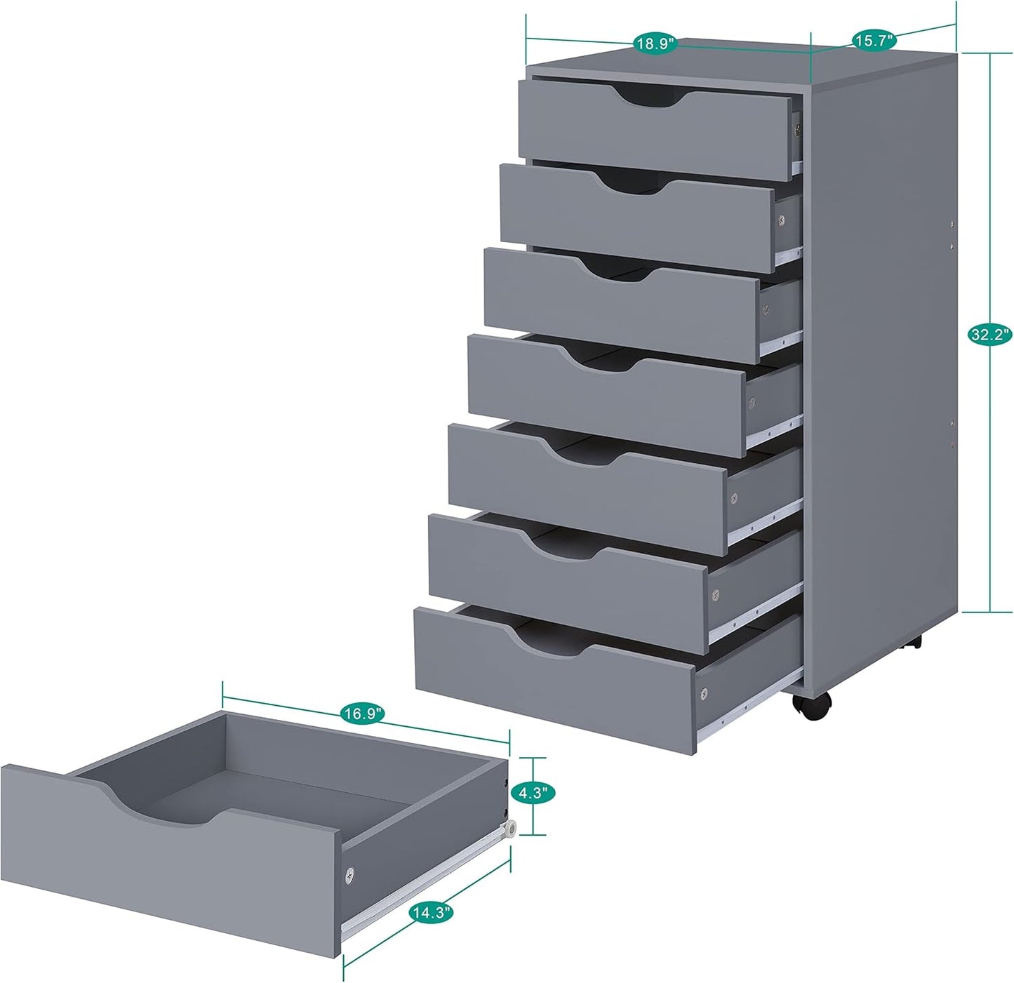 Naomi Home Office Wooden File Cabinets for Home Office Lateral Mobile File Cabinet Mobile Storage Cabinet Filing Storage Drawer Gray/7 Drawer