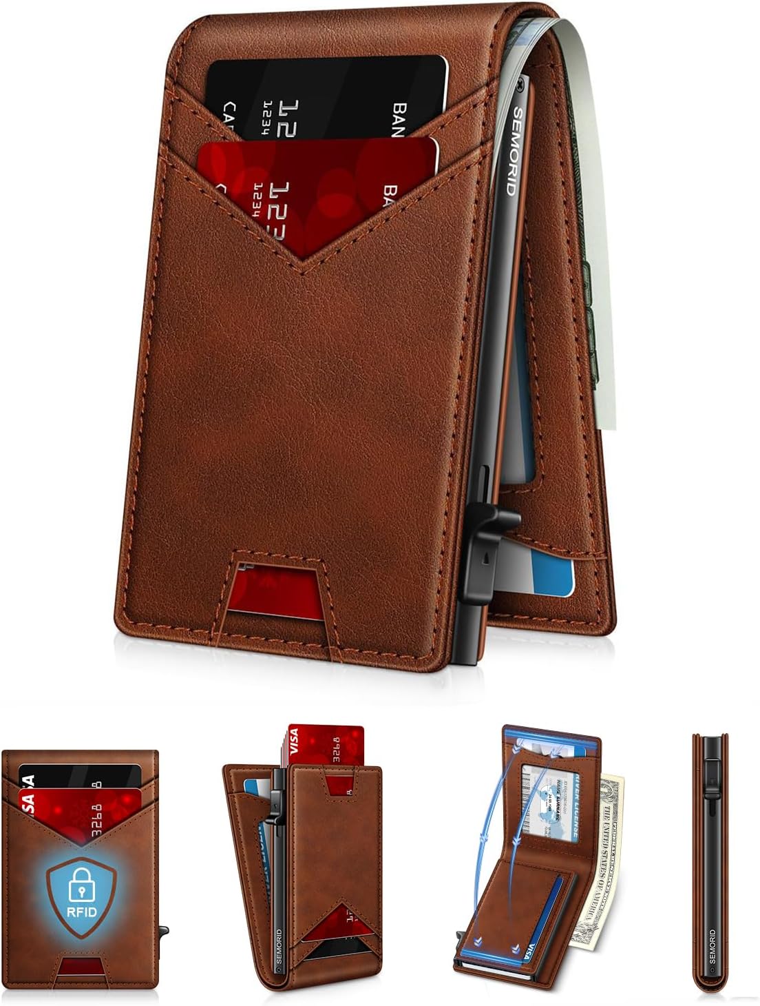 Wallet for Men Wallet with Slim Pop Up Card Holder for 12-14 Cards, RFID Blocking Bifold Minimalist Smart Wallet, Credit Card Holder with ID Window & Cash Slot, Compact Metal Card Case, Gifts for Men