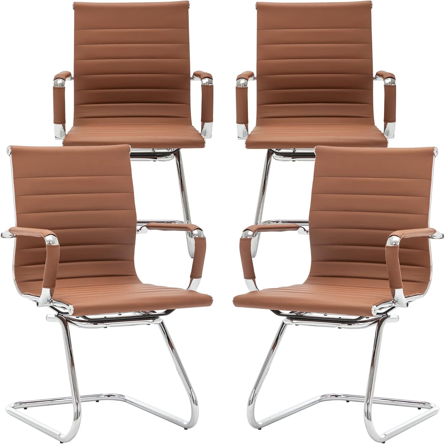 Office Desk Chair No Wheels Set of 4 PU Leather Computer Chairs Mid Back Guest Chairs for School Reception Conference Waiting Room, Cafe