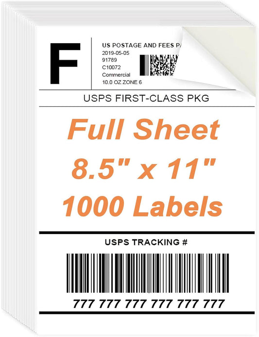 8.5" x 11" Sticker Paper for Inkjet Printers - 1000 Sheets Full Sheet Shipping Labels Printable Full Page Labels 8.5×11 White Sticker Paper for Laser Printing - Matte