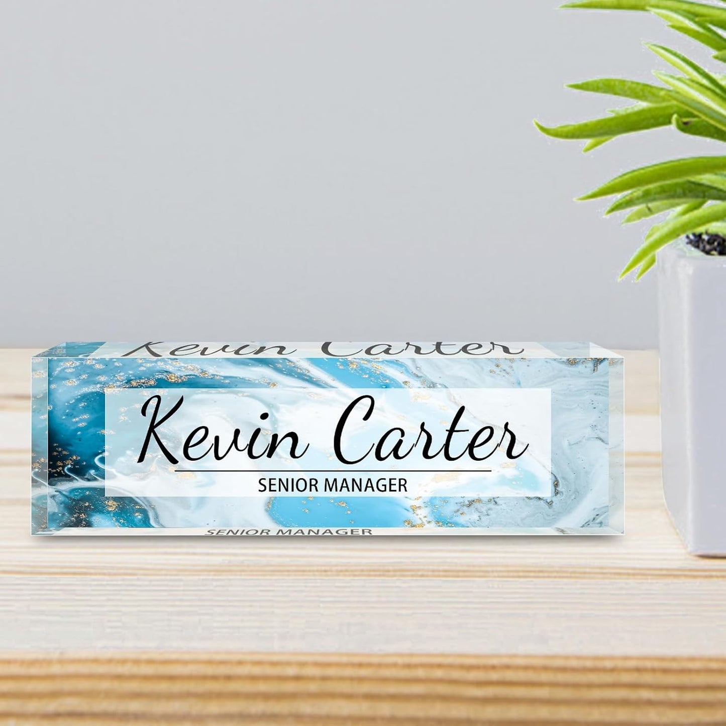 Name Plate for Desk Personalized, Acrylic Desk Decorations, Employee Appreciation Gifts, Custom Office Gifts for Coworkers, Boss, Teacher, Nurse (Blue Gold Marble)
