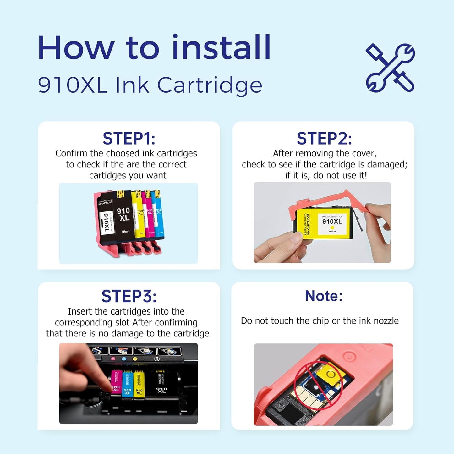 910XL Replacement for HP 910XL Ink Cartridges for HP Printers HP910 HP910XL 910 Ink Work for Office Jet Pro 8010 8010e 8015e 8020 8020e 8022e 8025 8025e 8028e 8030 8035e Black and Color - 4 Pack