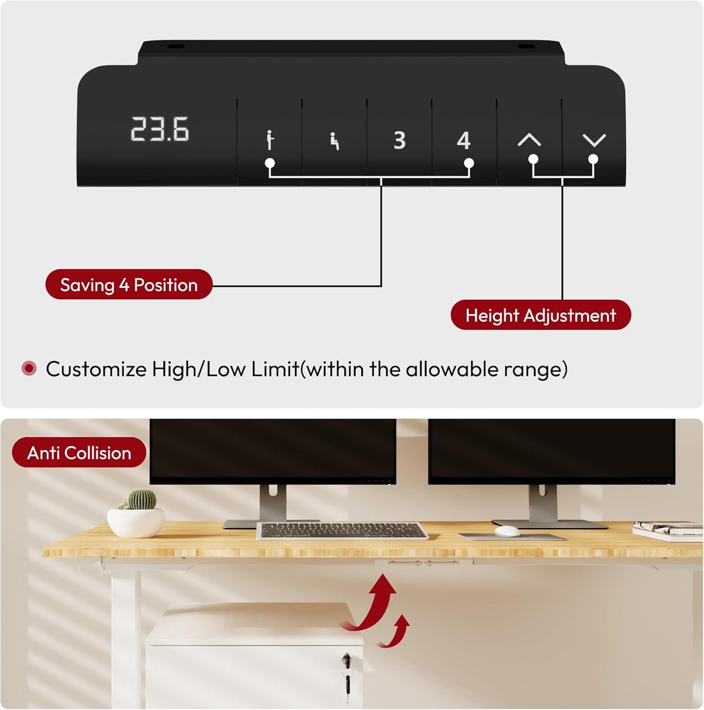 Standing Desk with Dual Motor, 3-Stage Lifting Column, Handset with 3 Preset and Sit-Stand Reminder - 72 inch Whole Piece Real Bamboo/White Frame, Height Adjustable Desk for Home and Office