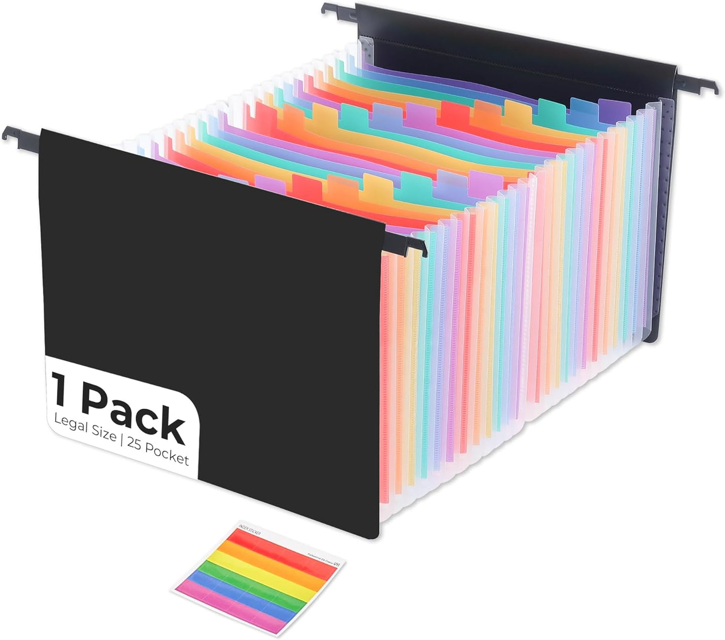 Y YOMA Legal Size - Plastic Expanding Hanging File Folders with 25 Accordion Pockets | Hook Removable Waterproof Extra Capacity for Bulky Files in School Home Office, 1 Pack