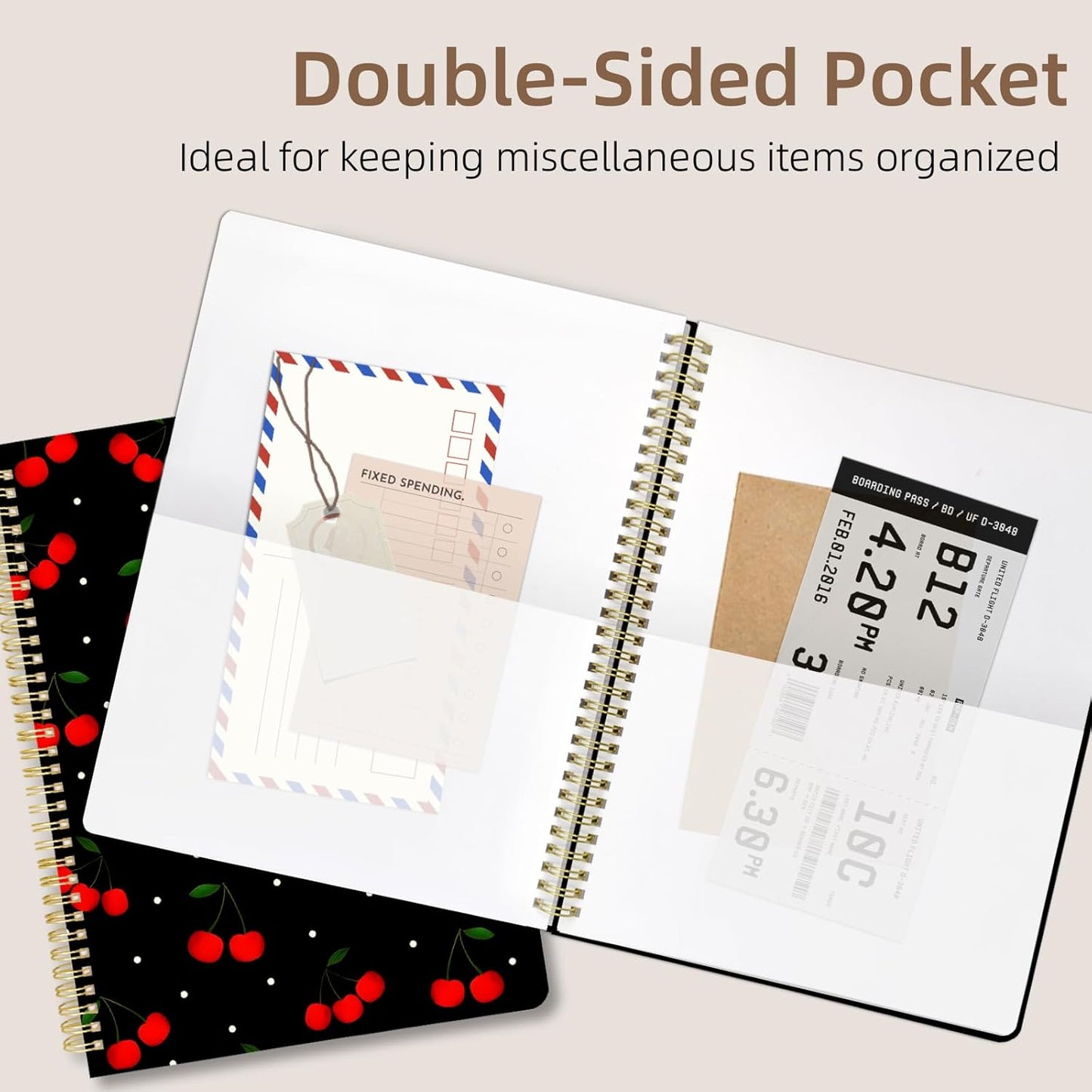 Cute Spiral Notebook journal A4 Aesthetic Pretty Design for Women Girls Kawaii with Pocket, 8.5 x 11 inch, Lined, Cherry