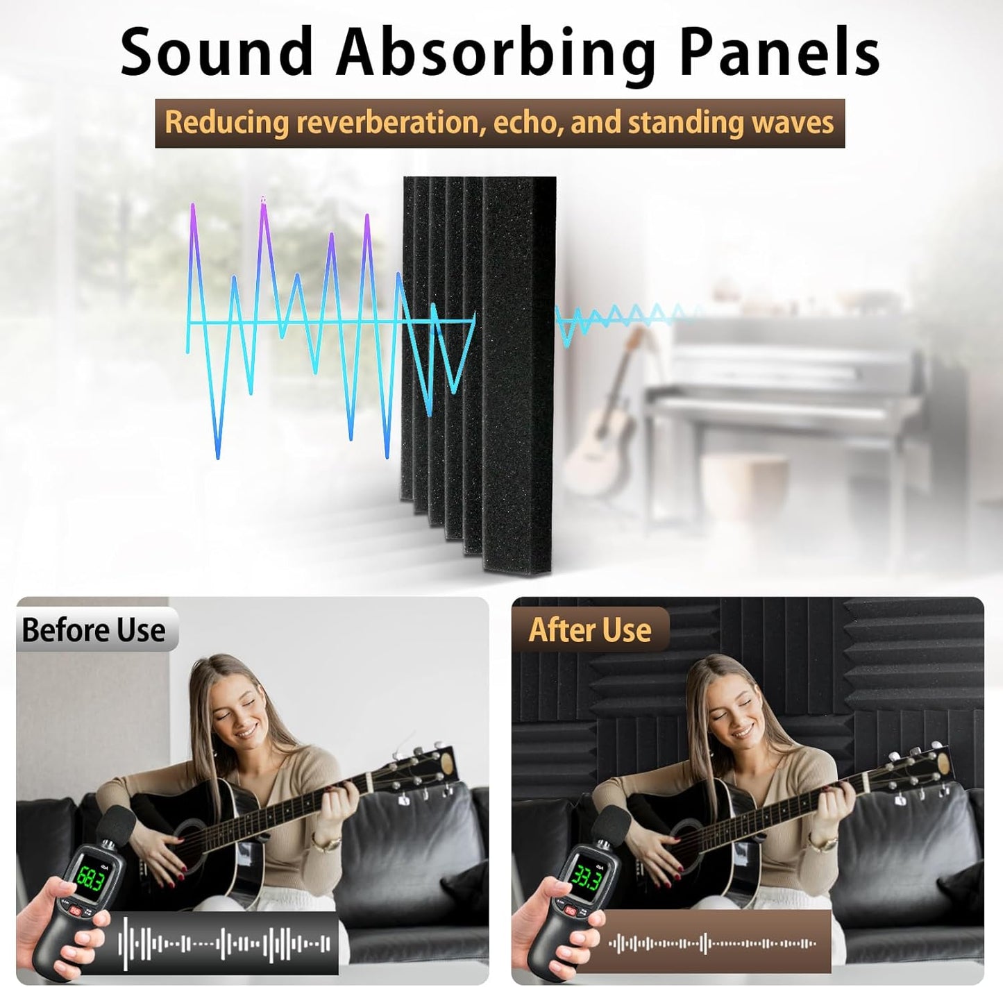 36 Pack Acoustic Foam Panels with Self-Adhesive 12" X 12" X 2" Wedges Sound Proof Foam Panels for Walls High Density Soundproof Wall Panels for Studio and Home