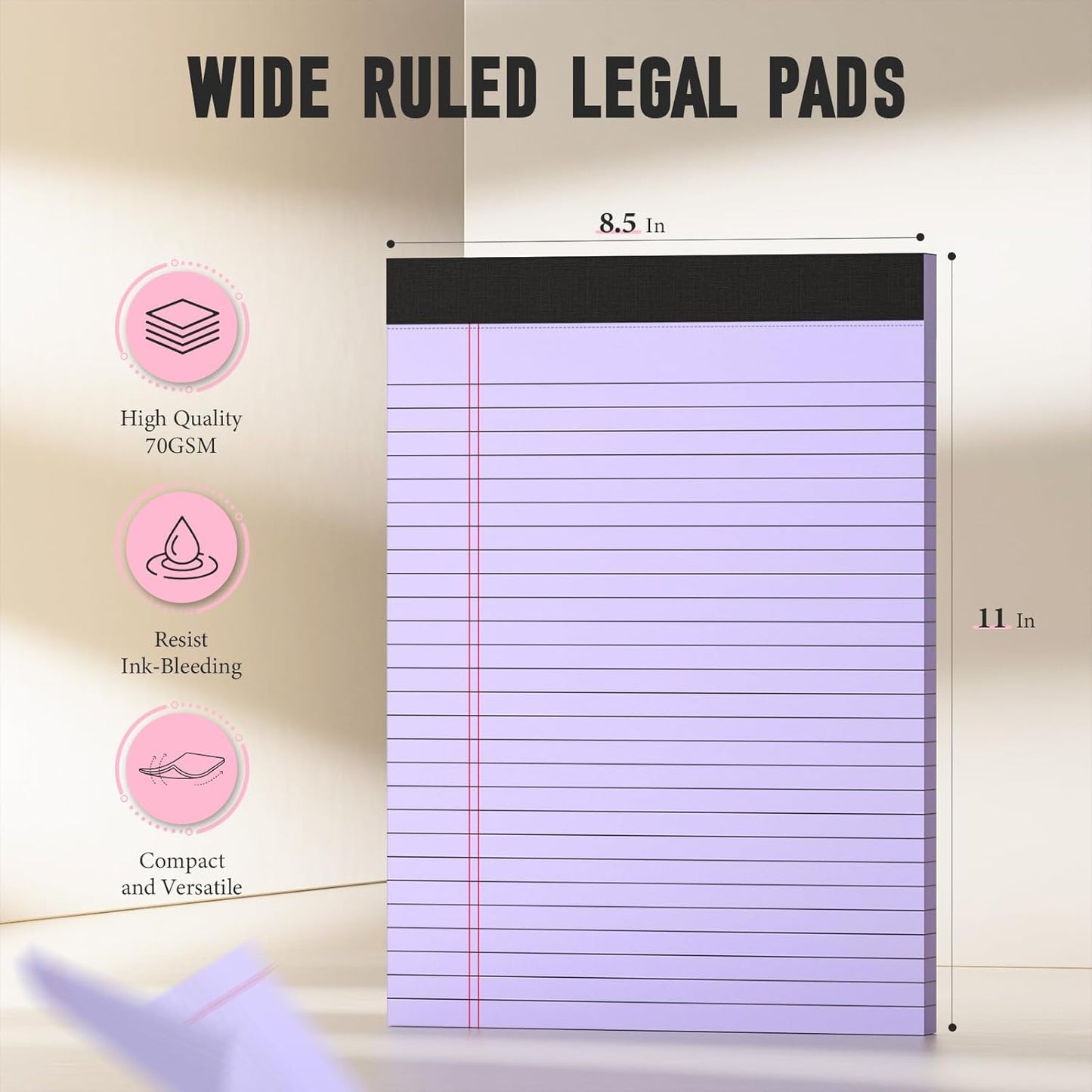 36 Pack Legal Pads 8.5 x 11, Note Pads 8.5 x 11, Wide Ruled Colored Legal Pads, Multicolor Notepads 8.5 x 11 with Sturdy White Back, 30 Sheet/Notepad, Writing Pad for School, Home, Office