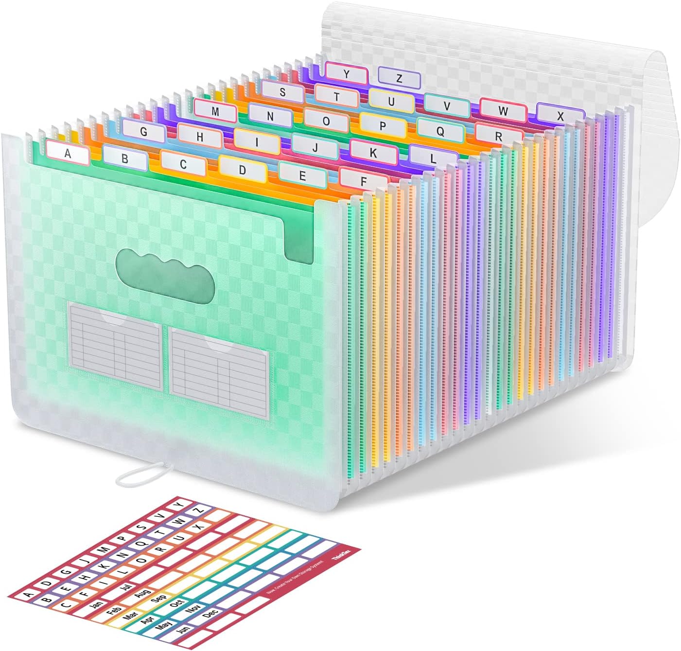 ThinkTex Accordion File Organizer, 26 Pockets Expanding File Folders, Monthly Bill Receipt Documents Organizer, A-Z Colorful Tabs, Letter/A4 Size - Green