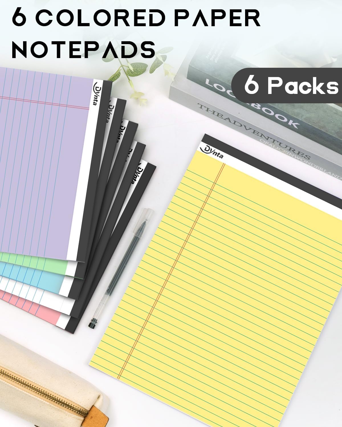 Dynta Note Pads Legal Pads 8.5 x 11 Colored Paper 6 Packs, Wide Ruled Notepad 45 Sheets/90 Pages Micro Perforated, Lined Notepads for Writing Note-taking Meeting, 6 Assorted Colors