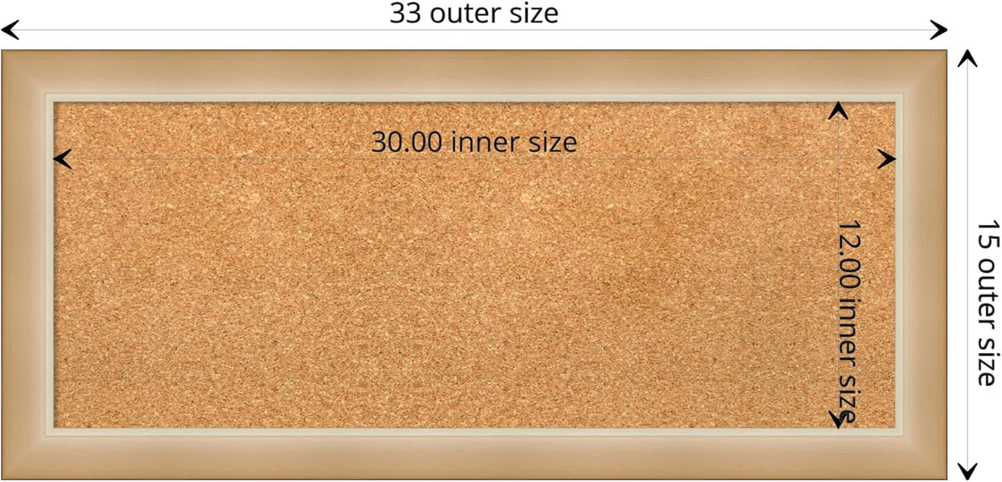 Amanti Art Natural Cork Board for Wall, 15x33 Vision Board with Gold Frame, Medium Corkboard Office Decor for Home Organization, Modern Contemporary Corkboard Pinboard to display items for home