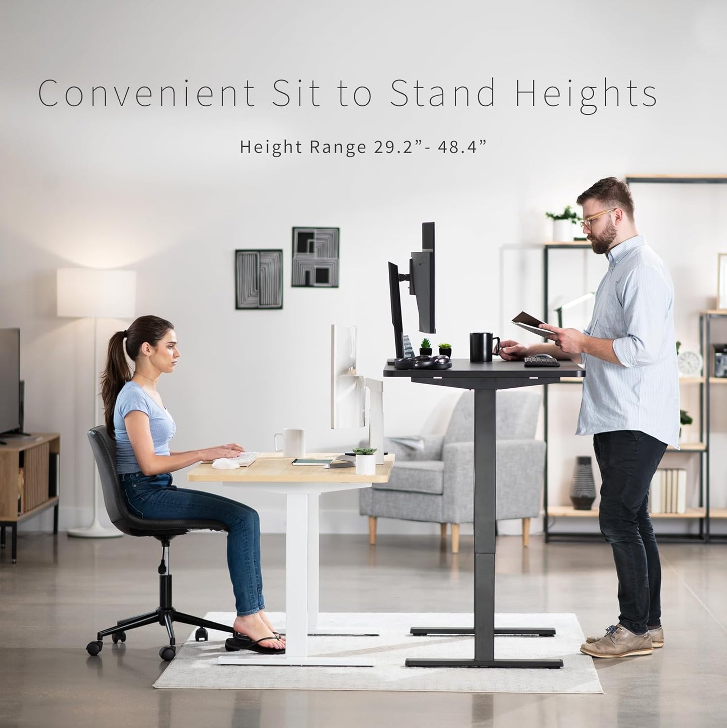 VIVO Electric 48 x 30 in Standing Desk, Memory Height Adjustment, 1B Series, One-Piece Light Wood Top, Black Frame, DESK-KIT-1B5C