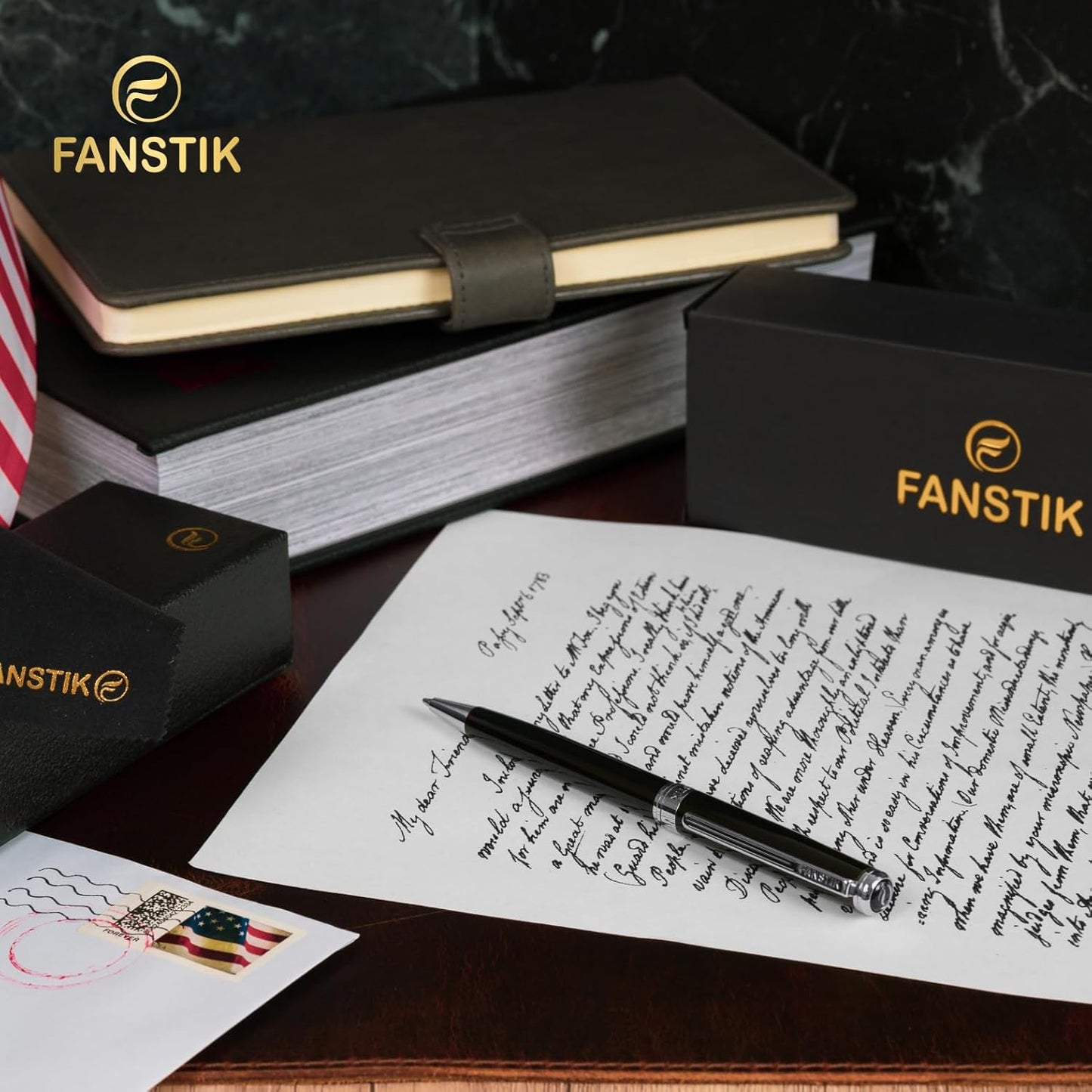 Customized Black & Silver Luxury ballpoint pen (Made In USA) fancy gift set for women, Real 24K Gold Plating, Professional executive pen gift set for men (Lux Custom-BallPoint Black-Silver)