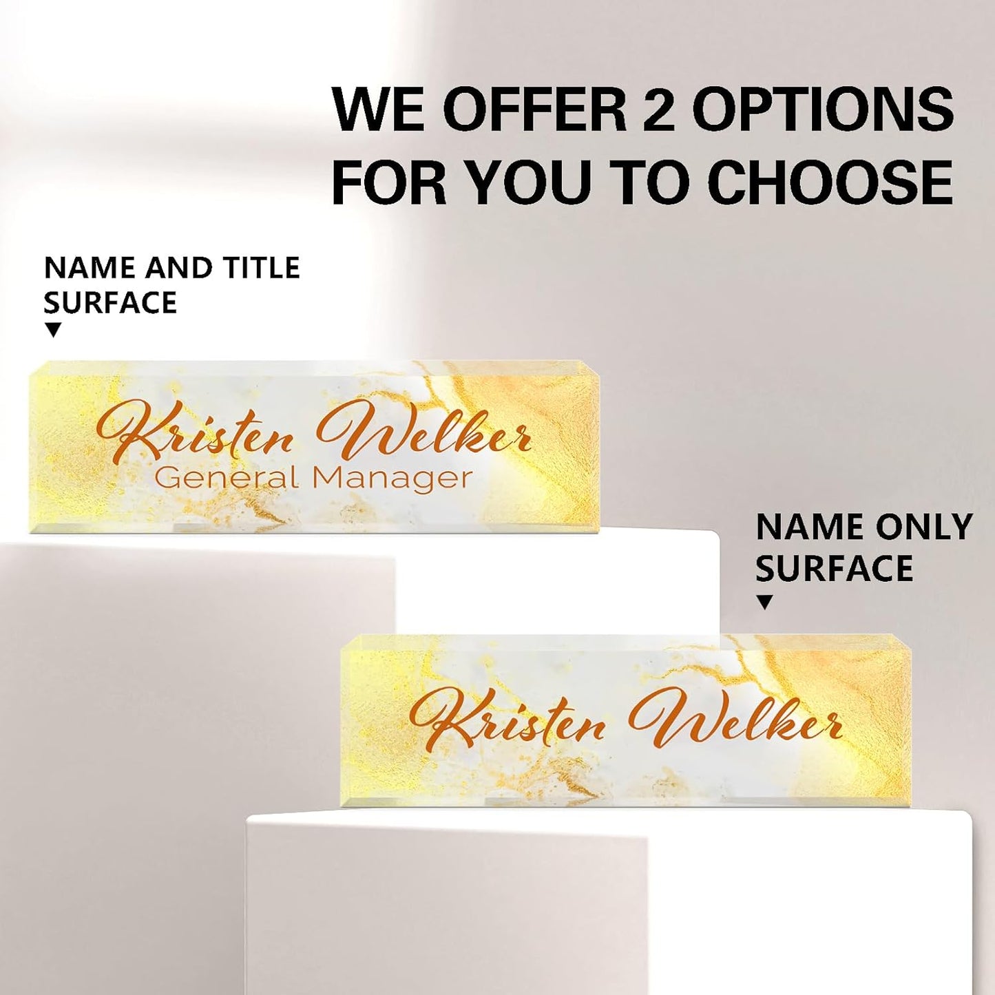 Gowellly Desk Name Plate Personalized - Custom Acrylic Name Plate for Desk - Enterprise Custom Logo/Text nameplates - Employee Appreciation Gifts (Golden Marble)