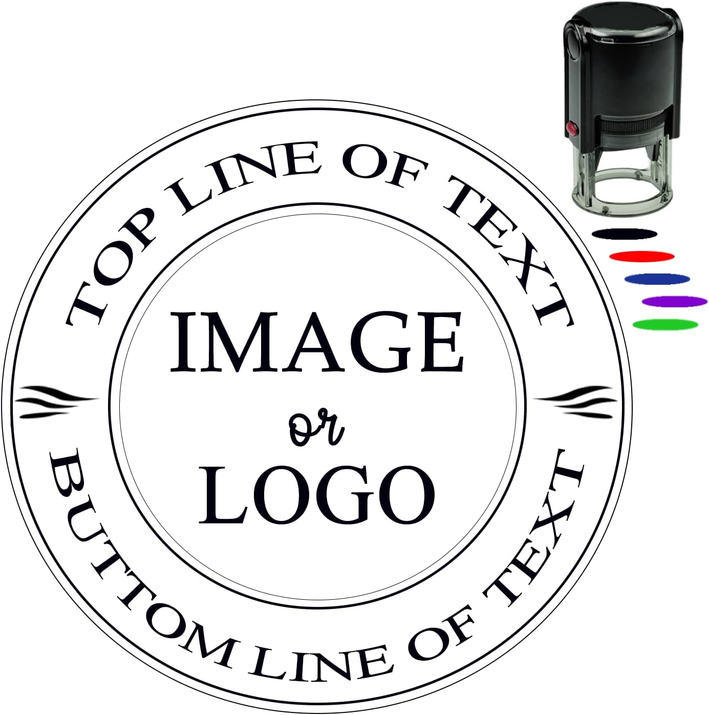 Custom Logo Stamp - Personalized Self Inking Business Stamp with Your Image Text Design, Round Rubber Stamp for Address/Branding/Packaging/Box/Paper Bag, Press Quick Dry Ink, Durable & Refillable
