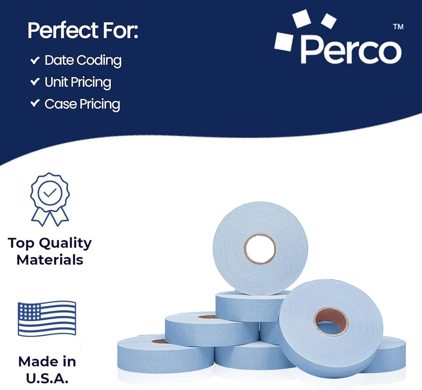 Perco Blue Pricing Labels for Monarch 1136 Price Gun - 8 Rolls, 14,000 Pricemarking Labels - with Bonus Ink Roll Included
