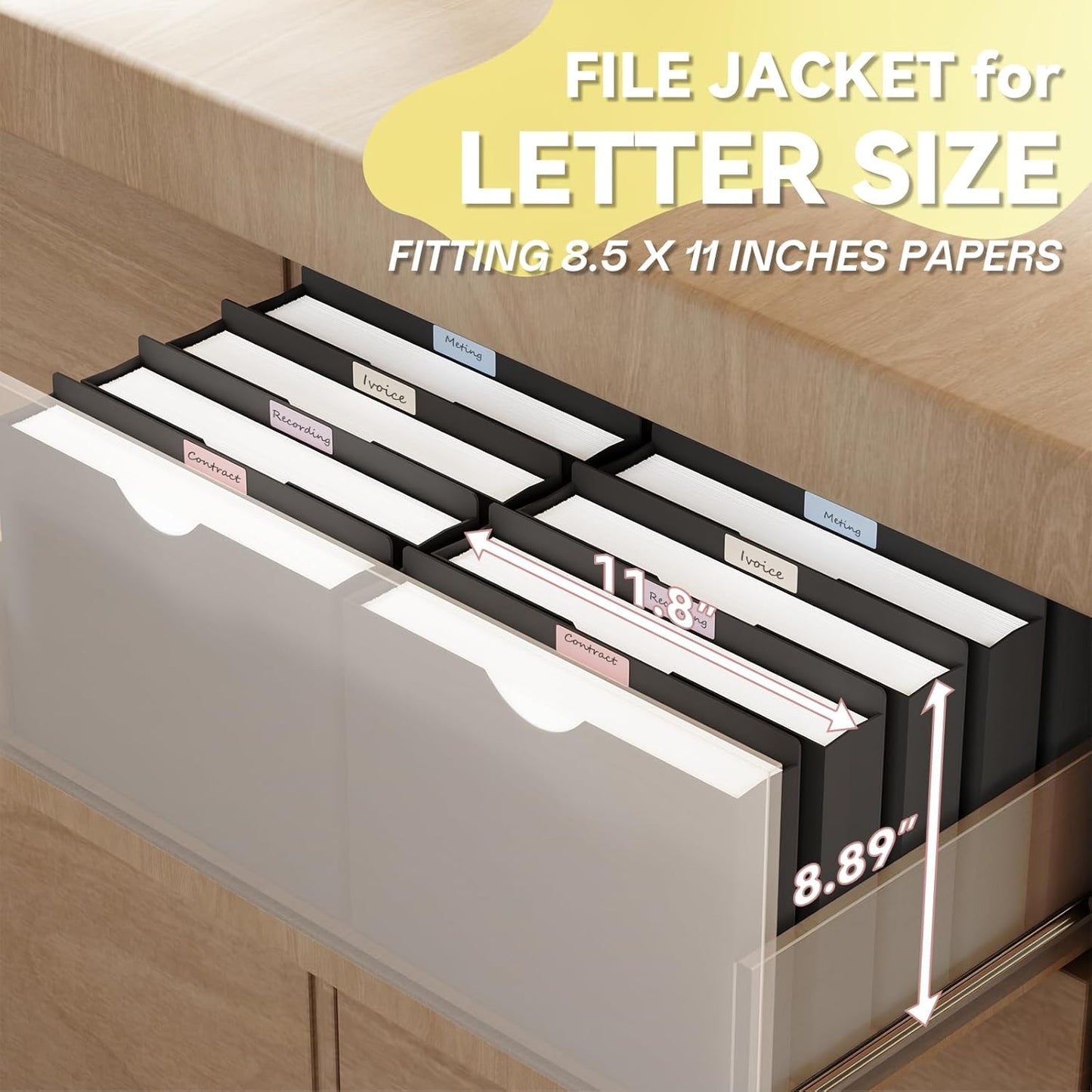 Plastic 2 Inch File Jackets Letter Size,12 Pack Reinforced Manilla Pocket Folders,Upgrade Material,Poly Expandable File Jacket,Heavy Duty Expansion Pocket Files with Straight Cut Tabs,Black