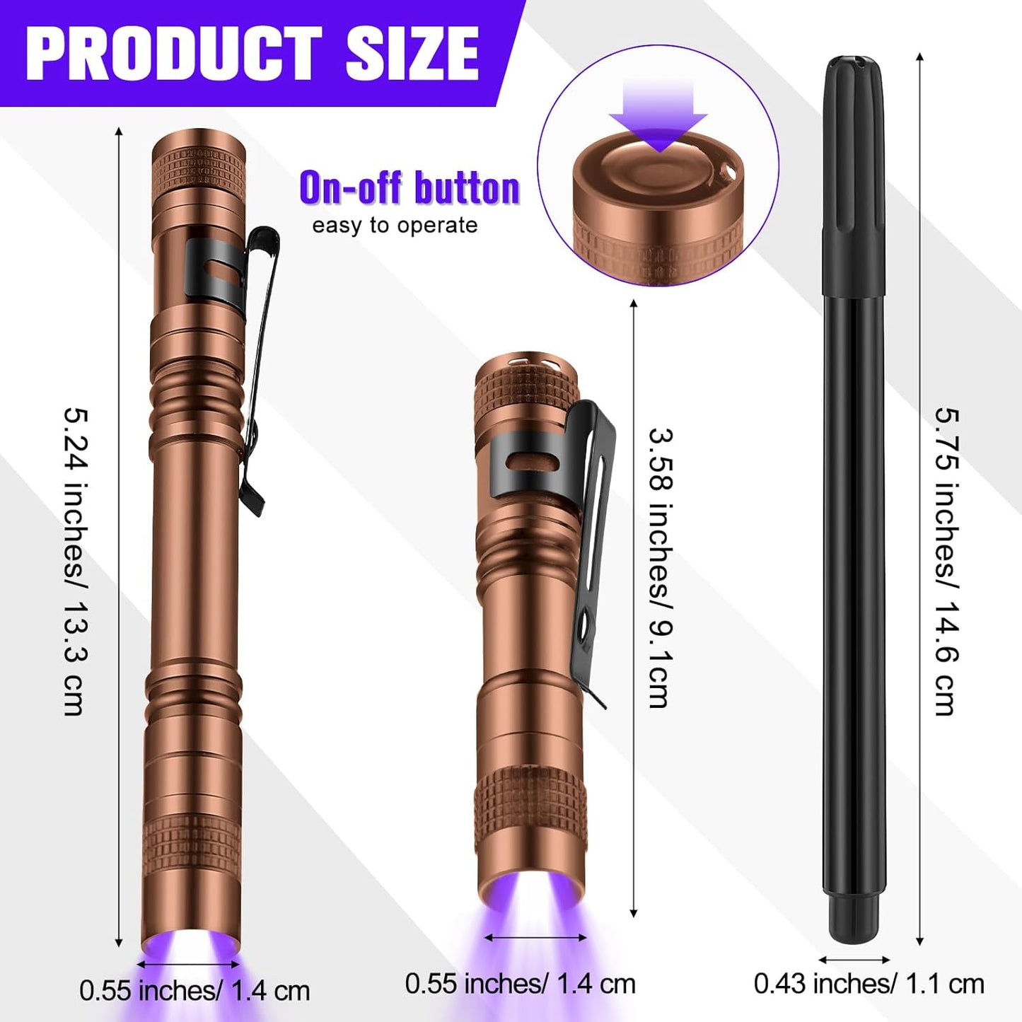 Tegeme 8 Pcs Black Light Markers Set 4 Invisible Ink Pen 4 Mini UV Flashlights Invisible Ink Marker Disappearing Pen for Class Prizes Spy Gift Party Favors(Bronze and Black)