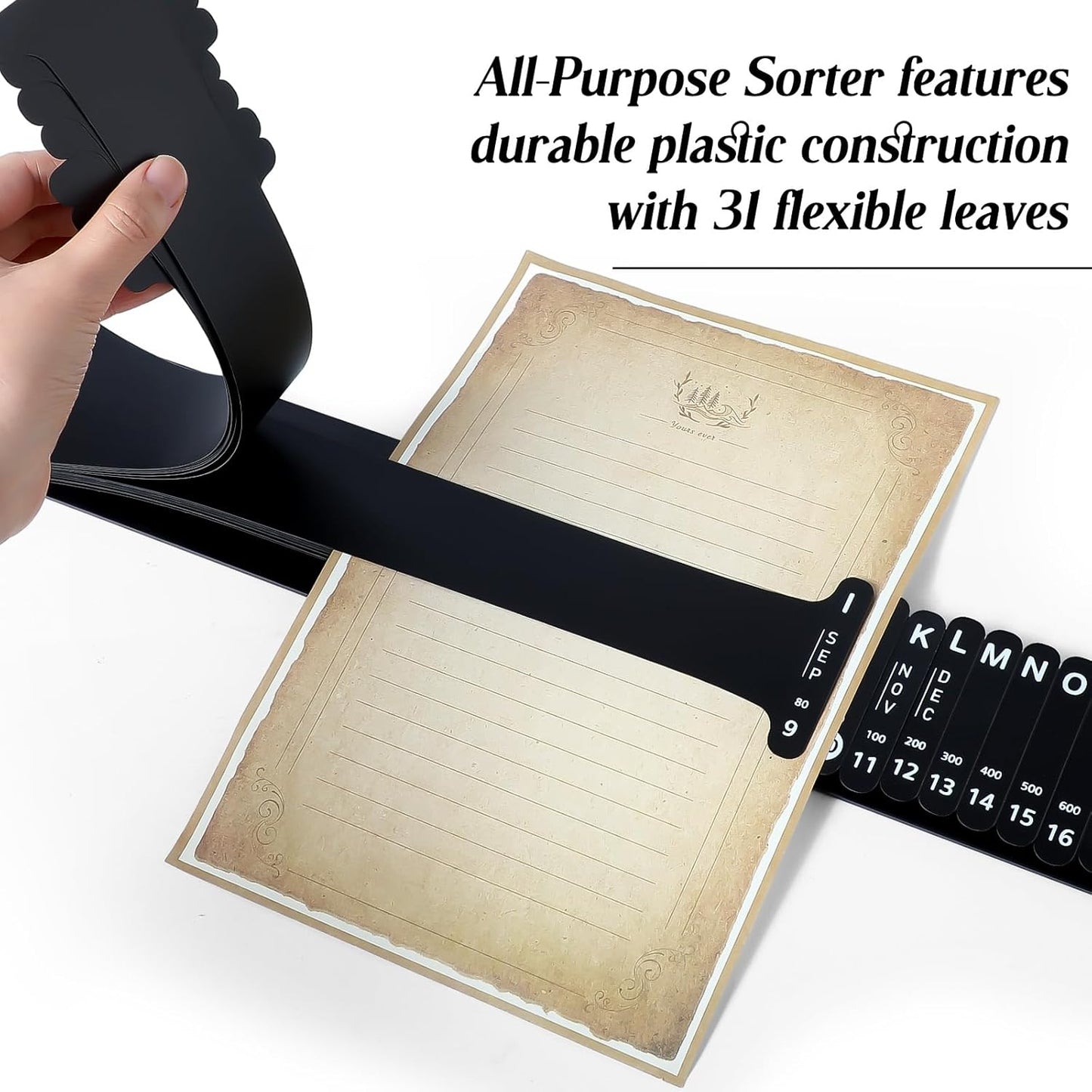 PerKoop Plastic All Purpose Document Sorter Alphabetical File Organizer Compact Upright Space Saving Paper Organizer for File Office, Black, 2.52 x 23.5 inches(1 Set)