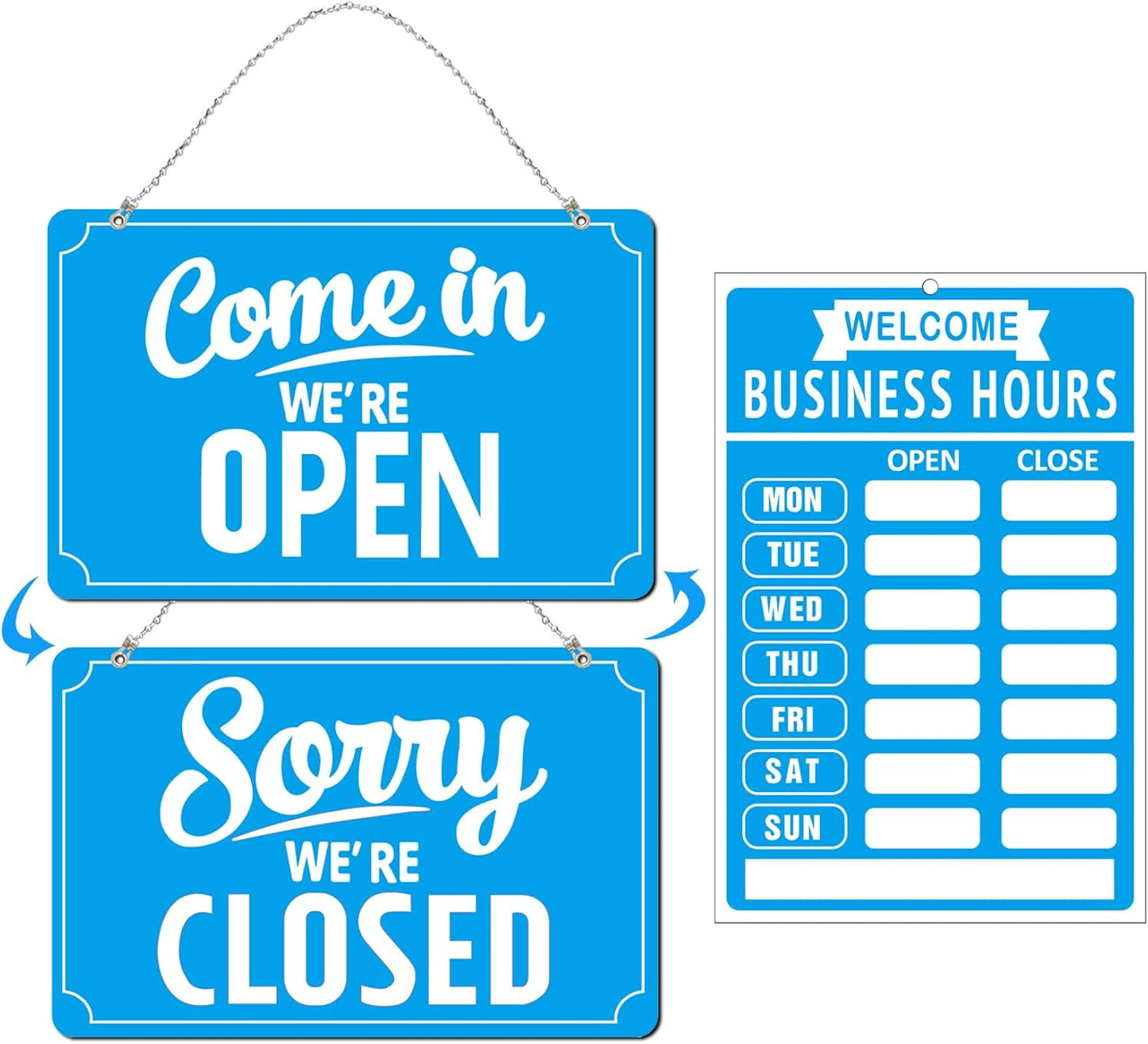 Open Closed Signs Business Hours Sign Set for Window Door Open Signs for Business Hour Closed Open Flip Sign Store Resturant Bar Blue
