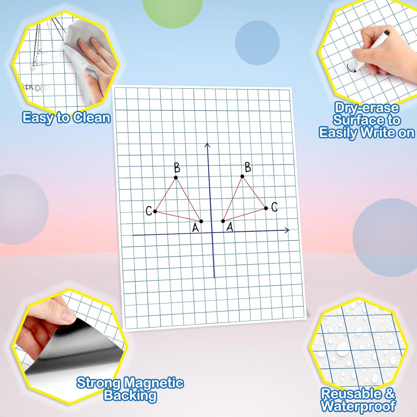 Aizweb Giant Magnetic Graph Paper,Dry Erase Grid Paper Graphing Paper for Classroom Whiteboard Accessories,Chart Paper Teacher Must Have Homeschool Teaching Supplies,Teacher Essential,21.5" x 16.5"